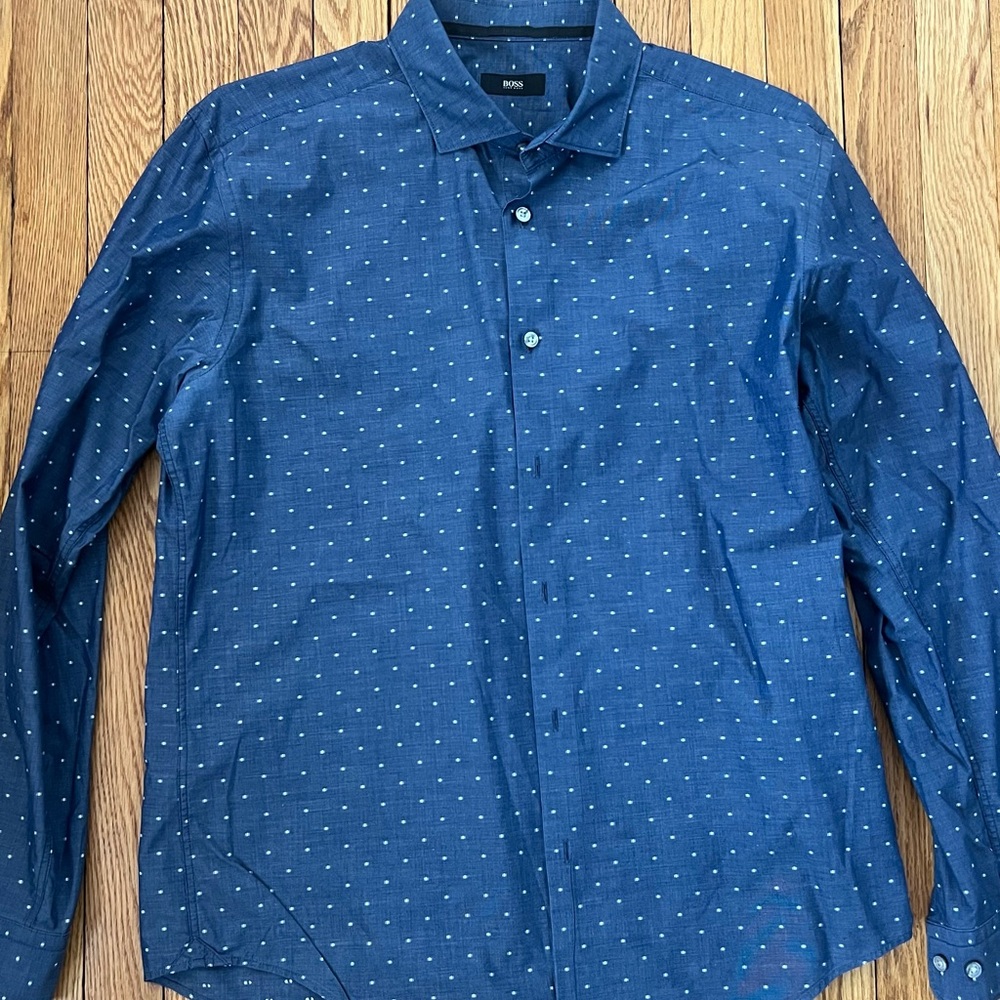 Boss Men's Navy Polka Dot Button-Down Shirt